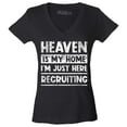 thumbnail image 1 of Shop4Ever Women's Heaven is My Home I'm Just Here Recruiting Religious Christian Slim Fit V-Neck T-Shirt XX-Large Black, 1 of 5