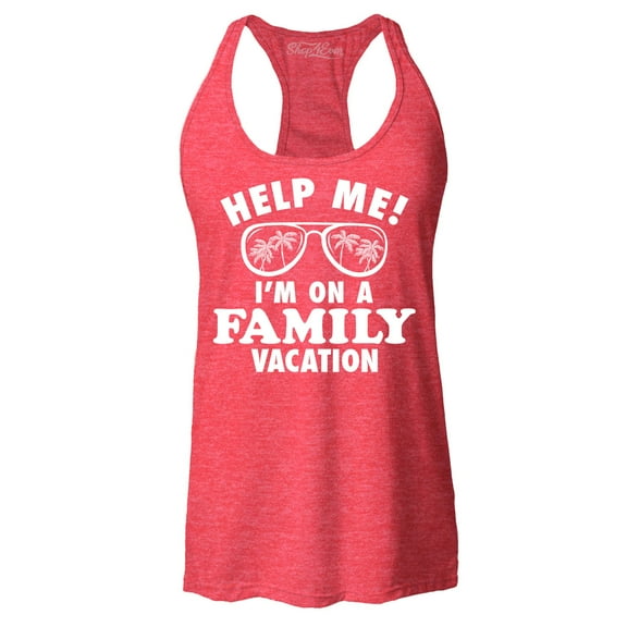 Shop4Ever Women's Help Me! I'm On A Family Vaction Funny Racerback Tank Top Large Red