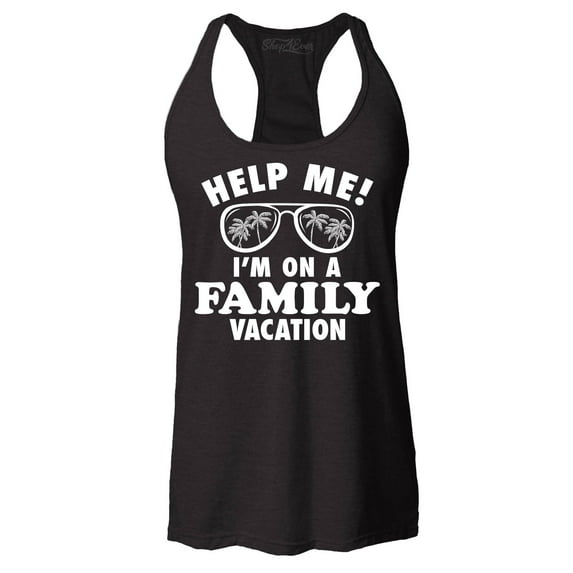 Shop4Ever Women's Help Me! I'm On A Family Vaction Funny Racerback Tank Top Medium Black