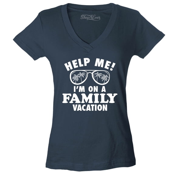 Shop4Ever Women's Help Me! I'm On A Family Vaction Funny Slim Fit V-Neck T-Shirt X-Large Charcoal
