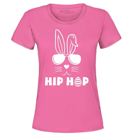 Shop4Ever Women's Hip Hop Bunny Rabbit Easter Graphic T-Shirt Small Azalea Pink