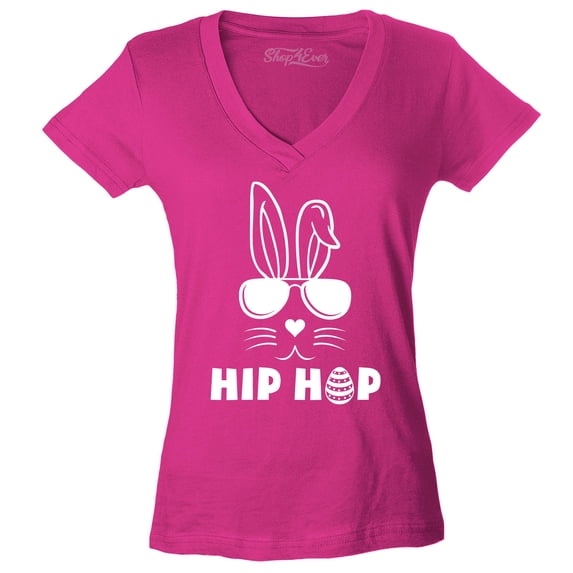 Shop4Ever Women's Hip Hop Bunny Rabbit Easter Slim Fit V-Neck T-Shirt Medium Pink