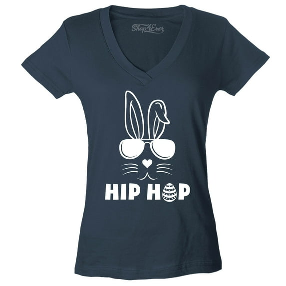 Shop4Ever Women's Hip Hop Bunny Rabbit Easter Slim Fit V-Neck T-Shirt XX-Large Charcoal