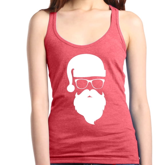 Shop4Ever Women's Hipster Santa with Glasses Christmas Racerback Tank Top Medium Red