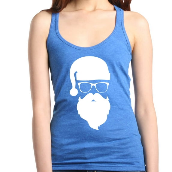 Shop4Ever Women's Hipster Santa with Glasses Christmas Racerback Tank Top Medium Royal Blue