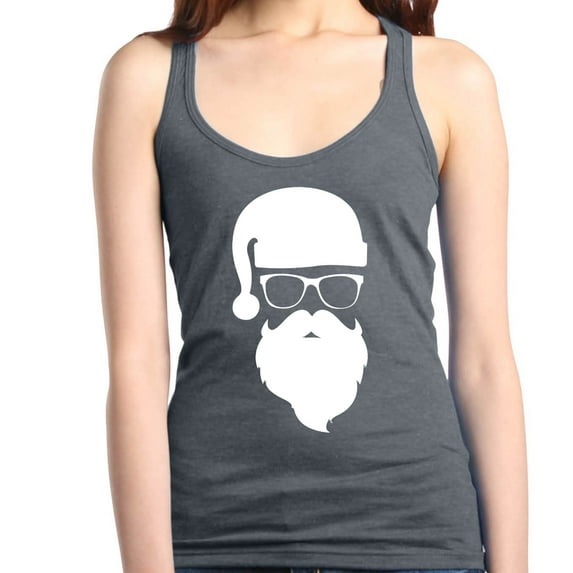 Shop4Ever Women's Hipster Santa with Glasses Christmas Racerback Tank Top XX-Large Charcoal