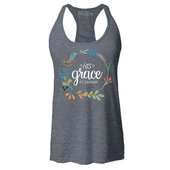 Shop4Ever Women's His Grace is Enough Racerback Tank Top X-Small Charcoal