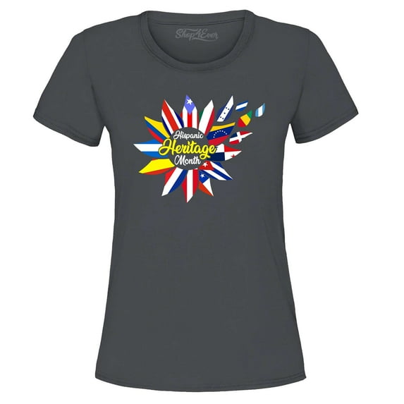 Shop4Ever Women's Hispanic Heritage Month Flag Flower Graphic T-Shirt XXX-Large Charcoal