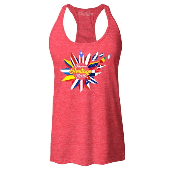 Shop4Ever Women's Hispanic Heritage Month Flag Flower Racerback Tank Top Large Red