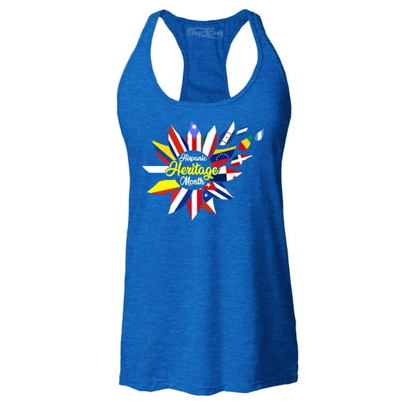Shop4Ever Women's Hispanic Heritage Month Flag Flower Racerback Tank Top Large Royal Blue