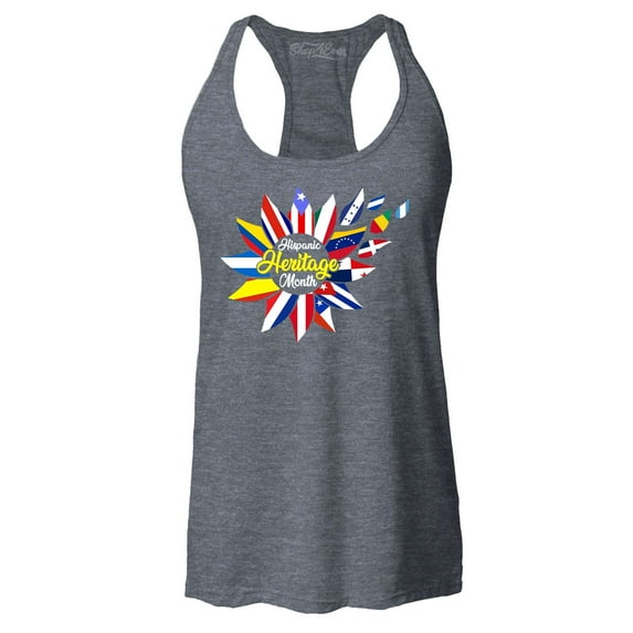 Shop4Ever Women's Hispanic Heritage Month Flag Flower Racerback Tank Top XX-Large Charcoal
