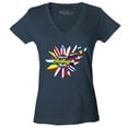thumbnail image 1 of Shop4Ever Women's Hispanic Heritage Month Flag Flower Slim Fit V-Neck T-Shirt X-Large Charcoal, 1 of 5