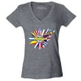 thumbnail image 1 of Shop4Ever Women's Hispanic Heritage Month Flag Flower Slim Fit V-Neck T-Shirt X-Small Heather Charcoal, 1 of 5