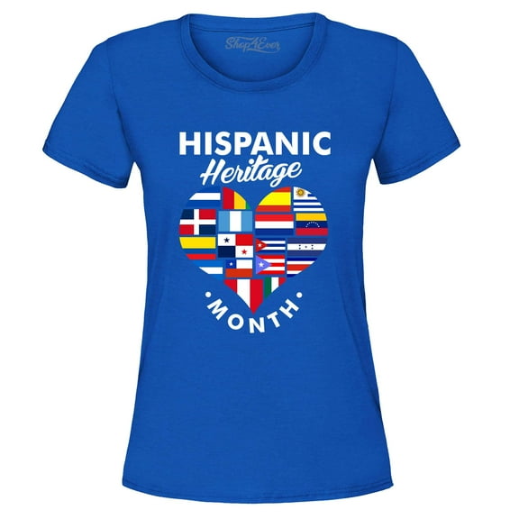 Shop4Ever Women's Hispanic Heritage Month Flag Heart Graphic T-Shirt Large Royal Blue