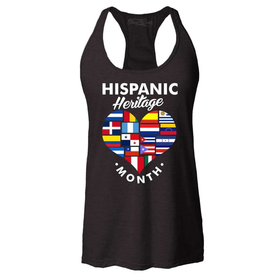 Shop4Ever Women's Hispanic Heritage Month Flag Heart Racerback Tank Top Medium Black