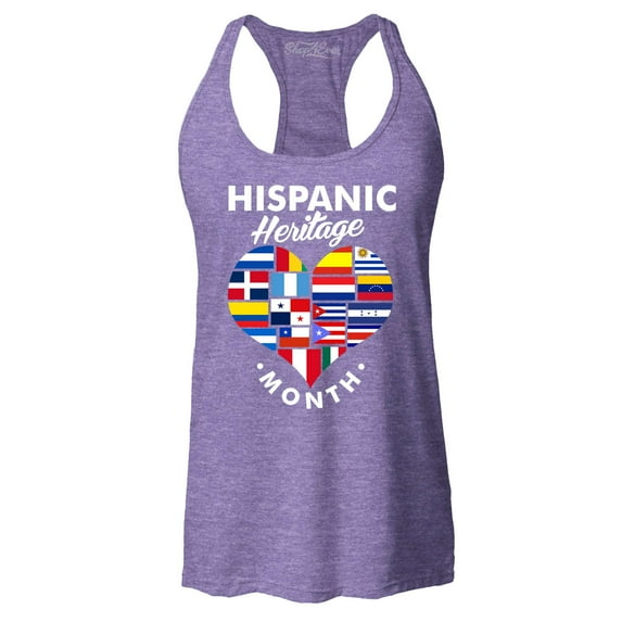 Shop4Ever Women's Hispanic Heritage Month Flag Heart Racerback Tank Top Medium Purple