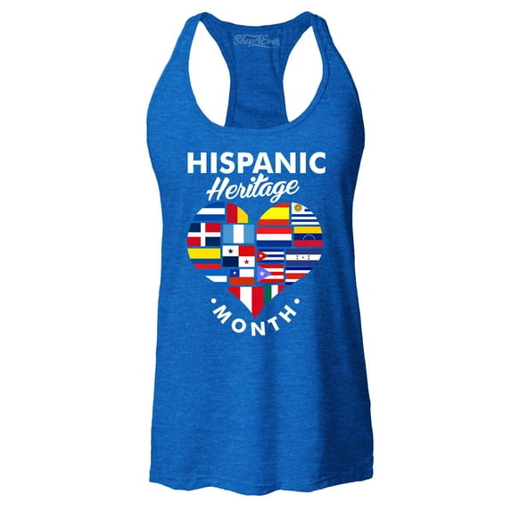 Shop4Ever Women's Hispanic Heritage Month Flag Heart Racerback Tank Top X-Small Royal Blue