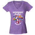thumbnail image 1 of Shop4Ever Women's Hispanic Heritage Month Flag Heart Slim Fit V-Neck T-Shirt XX-Large Heather Purple, 1 of 5