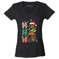 thumbnail image 1 of Shop4Ever Women's Ho Ho Ho Christmas Daschund Weiner Dogs Slim Fit V-Neck T-Shirt X-Large Black, 1 of 5