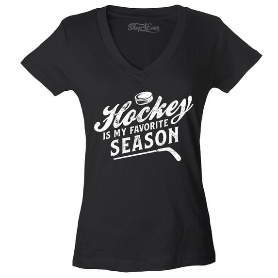 Shop4Ever Women's Hockey is My Favorite Season Sports Slim Fit V-Neck T-Shirt X-Small Black