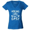 thumbnail image 1 of Shop4Ever Women's Hoeing Ain't Easy Slim Fit V-Neck T-Shirt X-Small Heather Royal Blue, 1 of 5