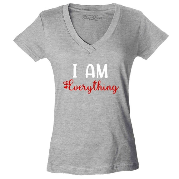 Shop4Ever Women's I Am Everything Couples Matching Valentine Slim Fit V-Neck T-Shirt Large Sports Grey