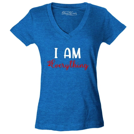 Shop4Ever Women's I Am Everything Couples Matching Valentine Slim Fit V-Neck T-Shirt Medium Heather Royal Blue
