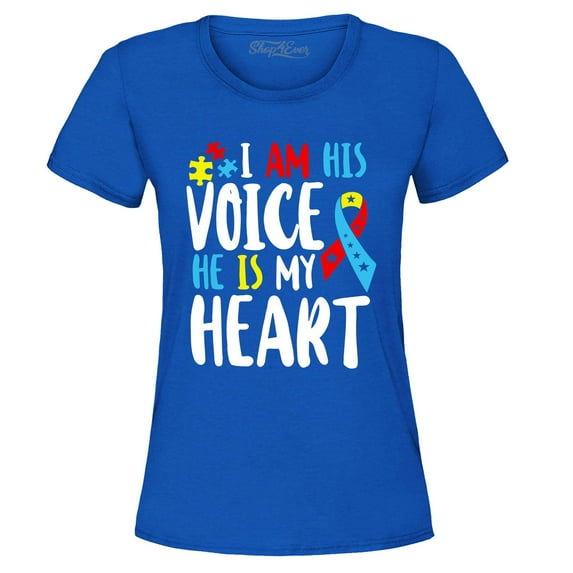Shop4Ever Women's I Am His Voice He is My Heart Autism Awareness Graphic T-Shirt X-Large Royal Blue