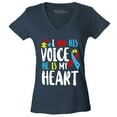 thumbnail image 1 of Shop4Ever Women's I Am His Voice He is My Heart Autism Awareness Slim Fit V-Neck T-Shirt Medium Charcoal, 1 of 5