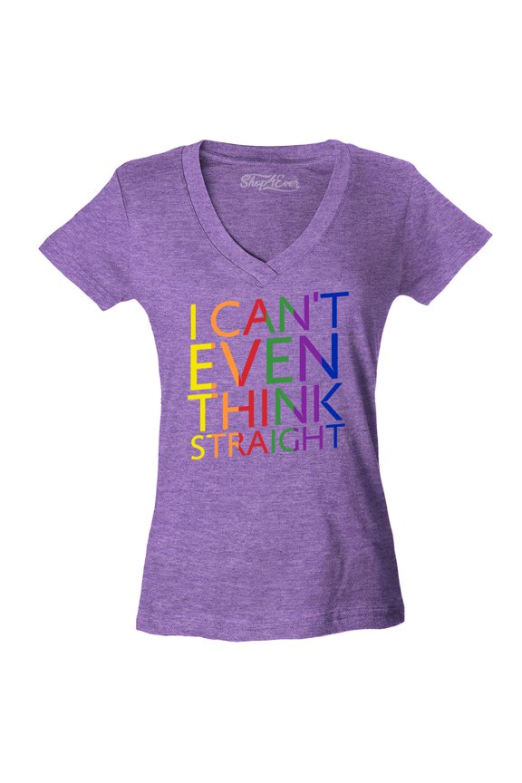 Women's I Can't Even Think Straight Gay Pride Slim Fit V-Neck T-Shirt Medium Heather Purple