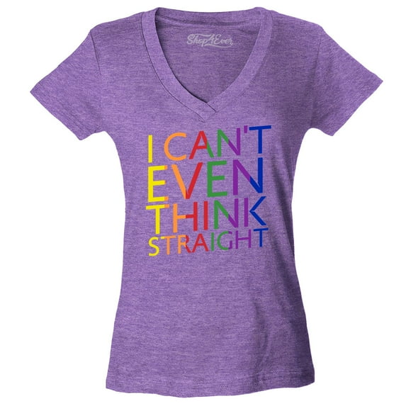 Shop4Ever Women's I Can't Even Think Straight Gay Pride Slim Fit V-Neck T-Shirt X-Small Heather Purple