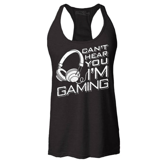 Shop4Ever Women's I Can't Hear You I'm Gaming Racerback Tank Top Large Black