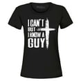 thumbnail image 1 of Shop4Ever Women's I Can't but I Know a Guy Jesus Religious Graphic T-Shirt Small Black, 1 of 5