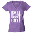 thumbnail image 1 of Shop4Ever Women's I Can't but I Know a Guy Jesus Religious Slim Fit V-Neck T-Shirt Medium Heather Purple, 1 of 5