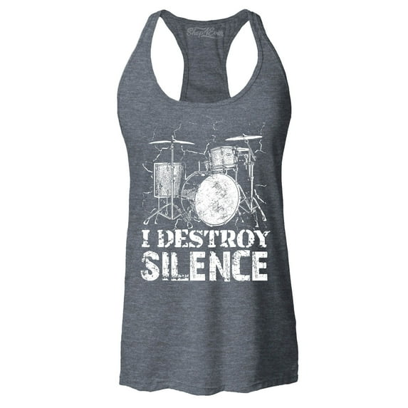 Shop4Ever Women's I Destroy Silence Drums Drummer Racerback Tank Top Large Charcoal