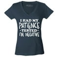 thumbnail image 1 of Shop4Ever Women's I Had My Patience Tested I'm Negative  Slim Fit V-Neck T-Shirt X-Large Charcoal, 1 of 5