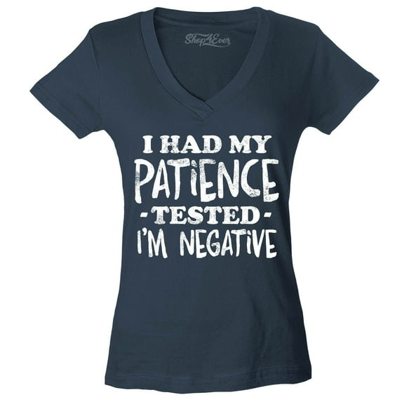 Shop4Ever Women's I Had My Patience Tested I'm Negative Slim Fit V-Neck T-Shirt X-Large Charcoal