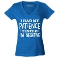 thumbnail image 1 of Shop4Ever Women's I Had My Patience Tested I'm Negative  Slim Fit V-Neck T-Shirt X-Large Heather Royal Blue, 1 of 5