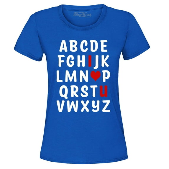 Shop4Ever Women's I Heart U ABC's Valentine's Day Love You Graphic T-Shirt Small Royal Blue