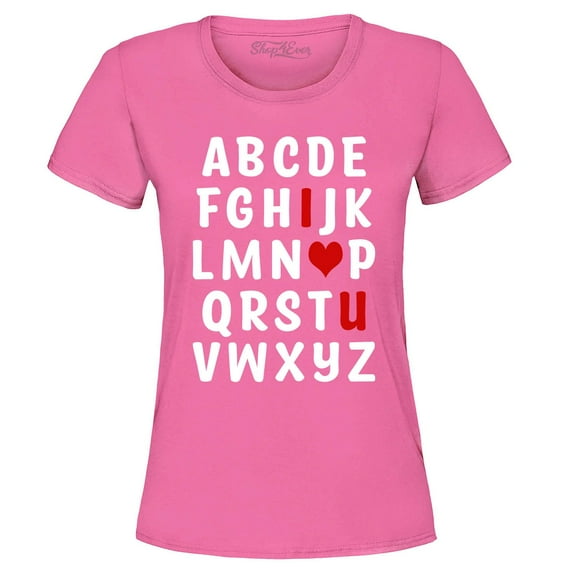 Shop4Ever Women's I Heart U ABC's Valentine's Day Love You Graphic T-Shirt XXX-Large Azalea Pink