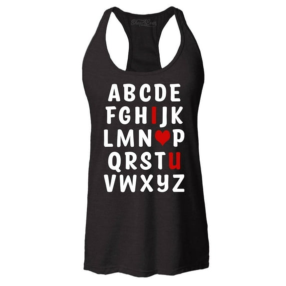 Shop4Ever Women's I Heart U ABC's Valentine's Day Love You Racerback Tank Top X-Small Black