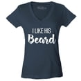 thumbnail image 1 of Shop4Ever Women's I Like Her Butt I Like His Beard Couples Matching Slim Fit V-Neck T-Shirt X-Large Charcoal, 1 of 5