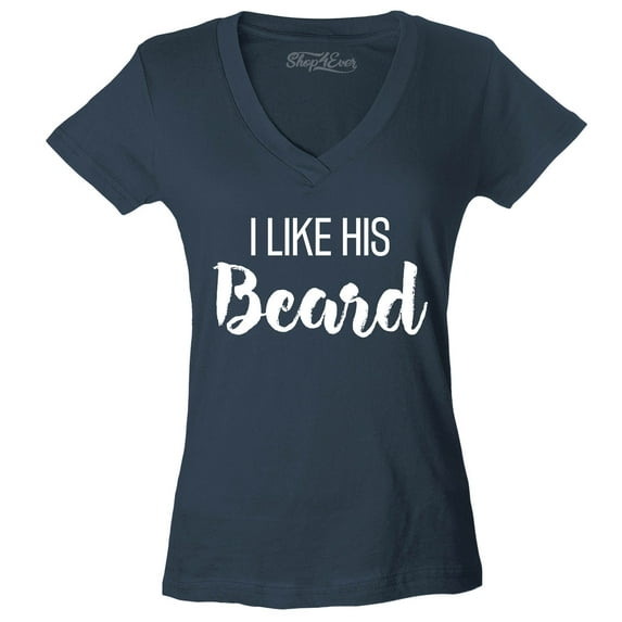 Shop4Ever Women's I Like Her Butt I Like His Beard Couples Matching Slim Fit V-Neck T-Shirt X-Large Charcoal