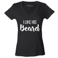 thumbnail image 1 of Shop4Ever Women's I Like Her Butt I Like His Beard Couples Matching Slim Fit V-Neck T-Shirt XX-Large Black, 1 of 5