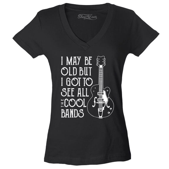 Shop4Ever Women's I May be Old but I Got to See All The Cool Bands Slim Fit V-Neck T-Shirt XX-Large Black