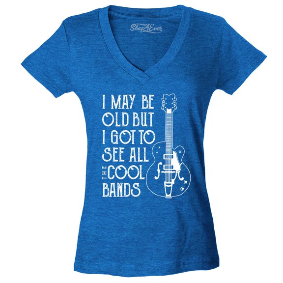 Shop4Ever Women's I May be Old but I Got to See All The Cool Bands Slim Fit V-Neck T-Shirt XX-Large Heather Royal Blue