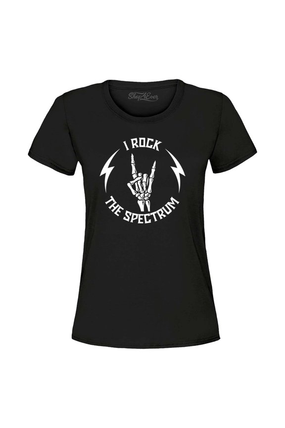 Women's I Rock The Spectrum Skeleton Skull Graphic T-Shirt Large Black
