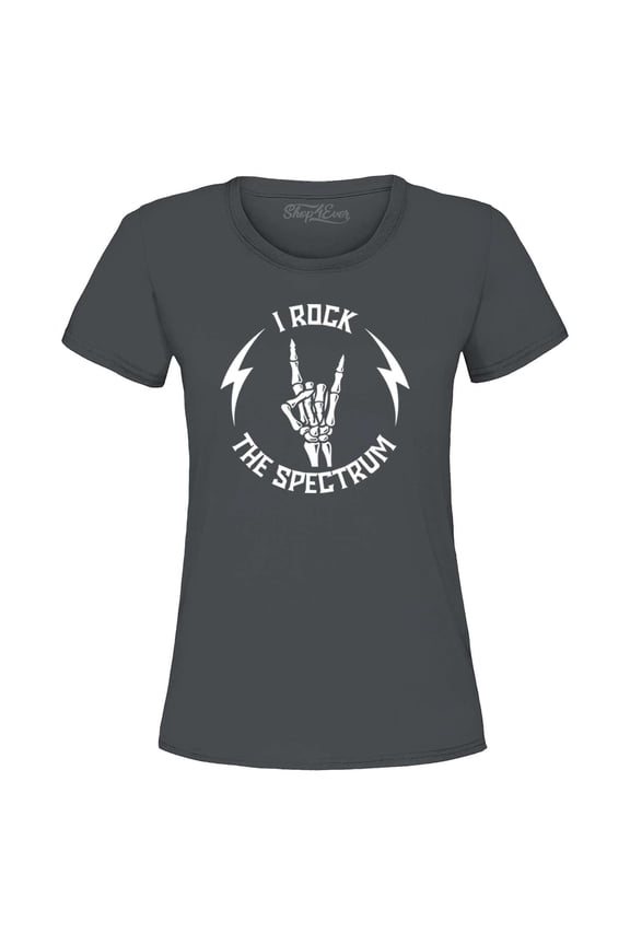 Women's I Rock The Spectrum Skeleton Skull Graphic T-Shirt Medium Charcoal