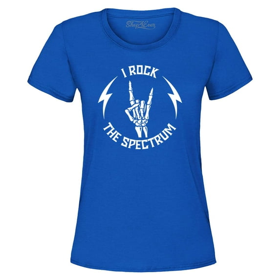 Shop4Ever Women's I Rock The Spectrum Skeleton Skull Graphic T-Shirt Medium Royal Blue