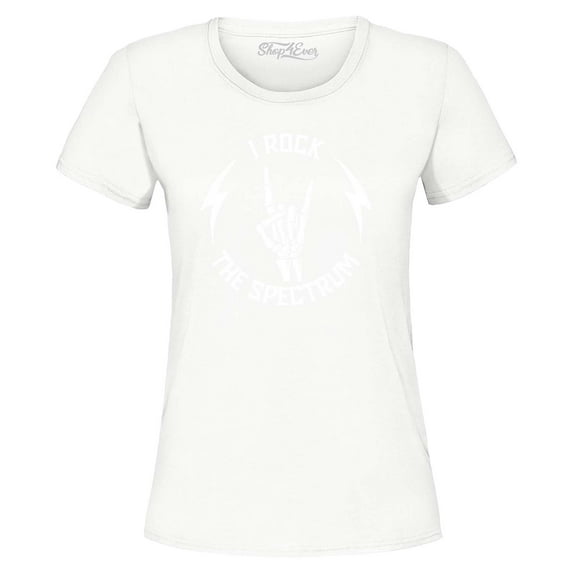 Shop4Ever Women's I Rock The Spectrum Skeleton Skull Graphic T-Shirt Small White